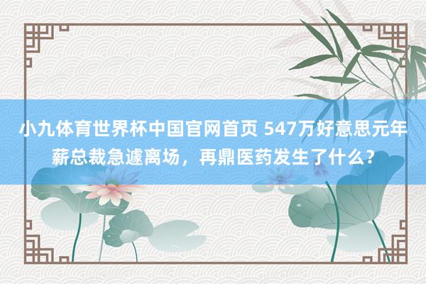 小九体育世界杯中国官网首页 547万好意思元年薪总裁急遽离场，再鼎医药发生了什么？