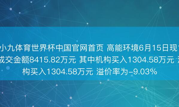 小九体育世界杯中国官网首页 高能环境6月15日现19笔大量交游 总成交金额8415.82万元 其中机构买入1304.58万元 溢价率为-9.03%