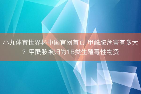 小九体育世界杯中国官网首页 甲酰胺危害有多大?甲酰胺被归为1B类生殖毒性物资